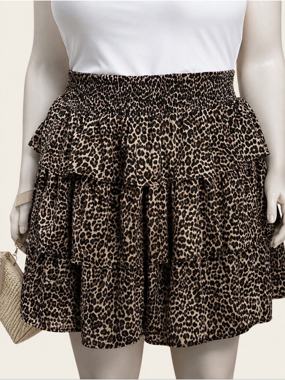 Leopard Tiered Ruffle Mini Skirt 2X Smocked Waist Mob Wife Western Glam NWT